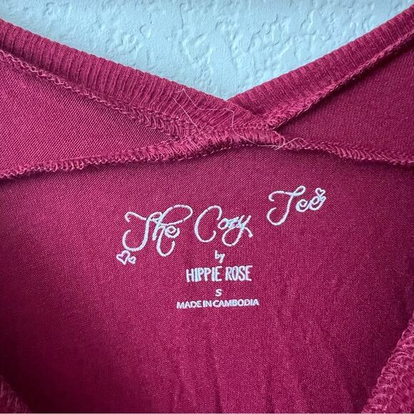Hippie Rose The Cozy Tee double V long sleeve t-shirt top garnet dark red - Picture 4 of 6